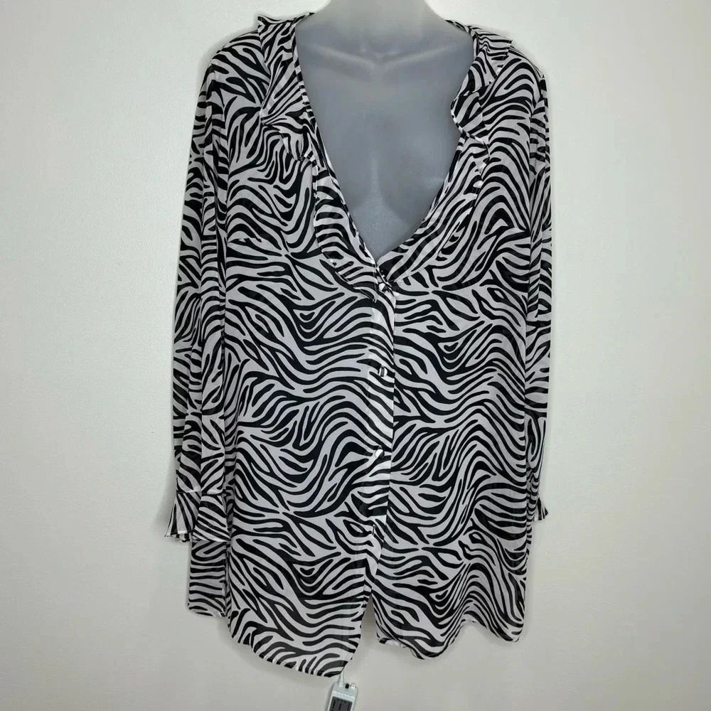 Victoria’s Secret Zebra long Sleeve Sheer button up 90s Top No Size tag medium